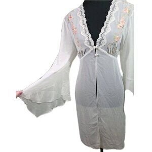 VTG 90s California Dynasty Embroidered Floral Sheer Dressing Robe Gown Feminine